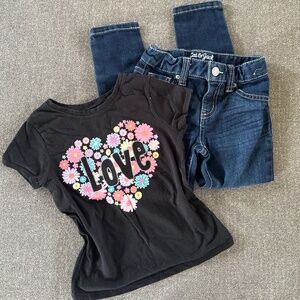 🎃Set of Size 4 Girl’s Flower Heart Top + Jeans